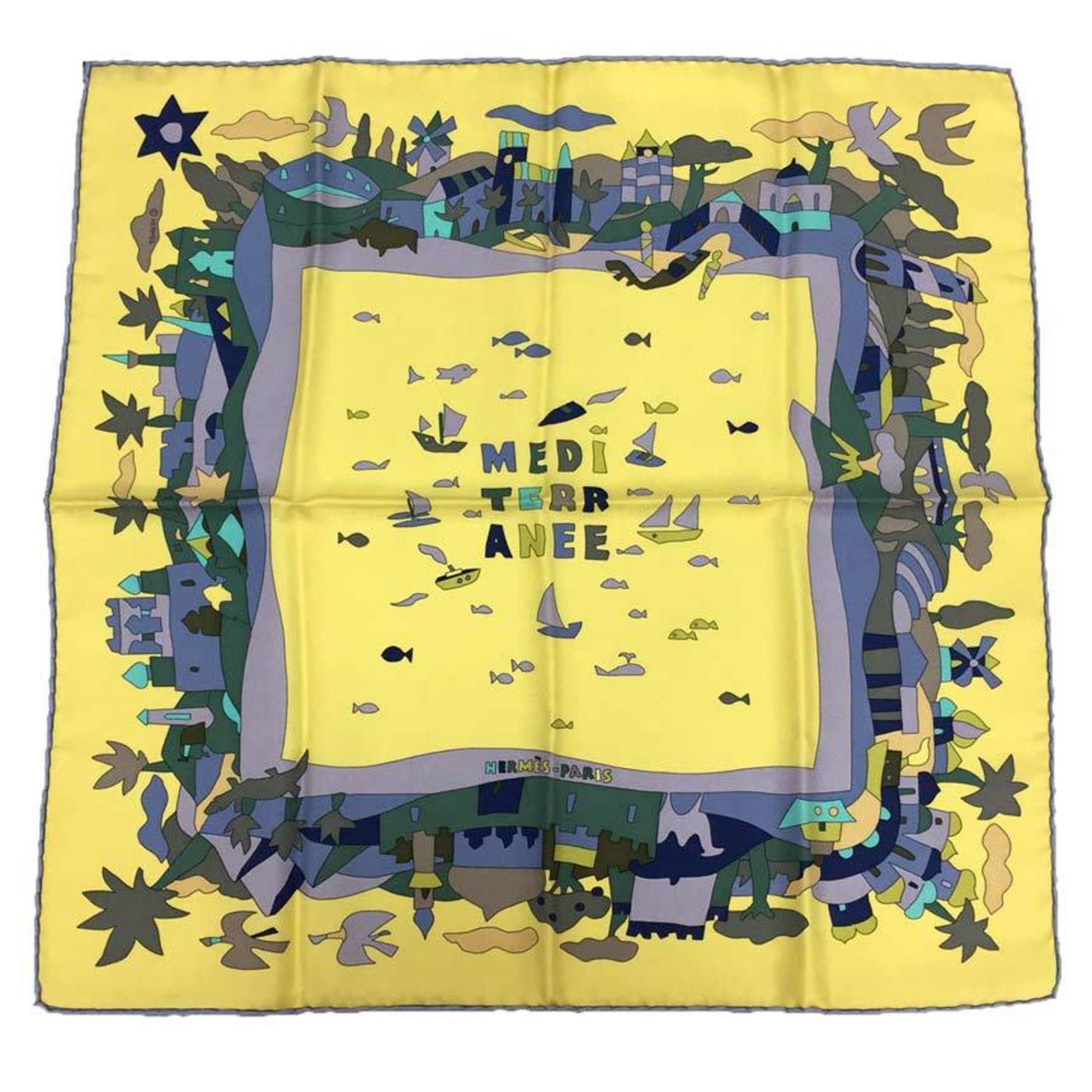 Hermes Scarf/Muffler, Carre 45, Medi Terr Anee (Mediterranean Garden), Yellow...